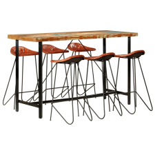 vidaXL 7-részes tömör újrahasznosított fa és valódi bőr bárszett bútor