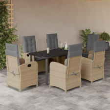 vidaXL 7 részes vegyes bézs polyrattan kerti étkezőgarnitúra párnákkal kerti bútor