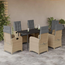 vidaXL 7 részes vegyes bézs polyrattan kerti étkezőgarnitúra párnákkal kerti bútor