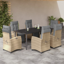 vidaXL 7 részes vegyes bézs polyrattan kerti étkezőgarnitúra párnákkal kerti bútor