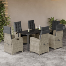 vidaXL 7 részes világosszürke polyrattan kerti étkezőszett párnával kerti bútor