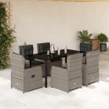 vidaXL 7 részes világosszürke polyrattan kerti étkezőszett párnával kerti bútor