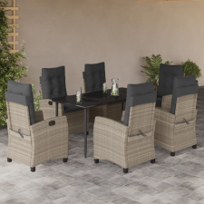 vidaXL 7 részes világosszürke polyrattan kerti étkezőszett párnával kerti bútor