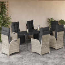vidaXL 7 részes világosszürke polyrattan kerti étkezőszett párnával kerti bútor
