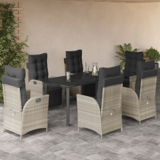 vidaXL 7 részes világosszürke polyrattan kerti étkezőszett párnával kerti bútor