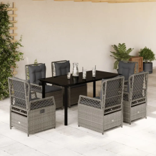 vidaXL 7 részes világosszürke polyrattan kerti étkezőszett párnával kerti bútor
