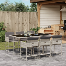 vidaXL 7 részes világosszürke polyrattan kerti étkezőszett párnával kerti bútor