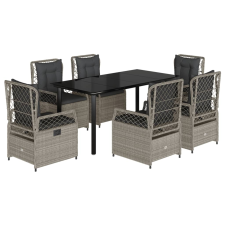 vidaXL 7 részes világosszürke polyrattan kerti étkezőszett párnával (3263038) kerti bútor