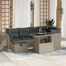 vidaXL 7 részes világosszürke polyrattan kerti ülőgarnitúra párnákkal kerti bútor