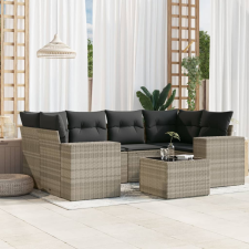 vidaXL 7 részes világosszürke polyrattan kerti ülőgarnitúra párnákkal kerti bútor