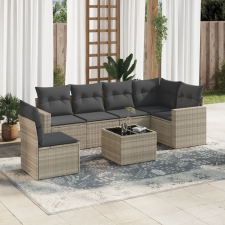 vidaXL 7 részes világosszürke polyrattan kerti ülőgarnitúra párnákkal kerti bútor