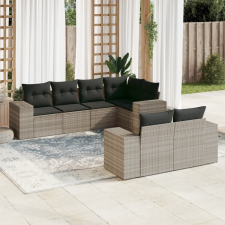 vidaXL 7 részes világosszürke polyrattan kerti ülőgarnitúra párnákkal kerti bútor