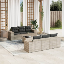 vidaXL 7 részes világosszürke polyrattan kerti ülőgarnitúra párnákkal kerti bútor