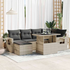vidaXL 7 részes világosszürke polyrattan kerti ülőgarnitúra párnákkal kerti bútor