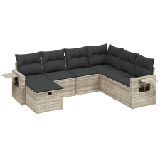 vidaXL 7 részes világosszürke polyrattan kerti ülőgarnitúra párnákkal (3263838) kerti bútor