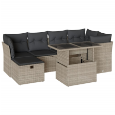 vidaXL 7 részes világosszürke polyrattan kerti ülőgarnitúra párnákkal (3274662) kerti bútor