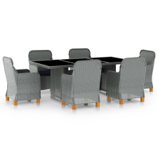 vidaXL 7 részes világosszürke polyrattan kültéri étkezőszett párnákkal kerti bútor