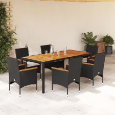 vidaXL 7részes fekete polyrattan/akácfa kerti étkezőgarnitúra párnákkal kerti bútor