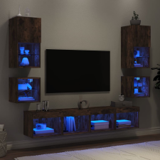 vidaXL 8 darab füstös tölgy színű szerelt fa TV-bútor LED-del bútor