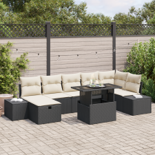 vidaXL 8 Darabos Kert Sofa Szett Párnákkal Fekete Poli Rattan kerti bútor