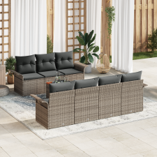 vidaXL 8 Darabos Kerti Kanapé Szett Párnával Szürke Poly Rattan Akác kerti bútor