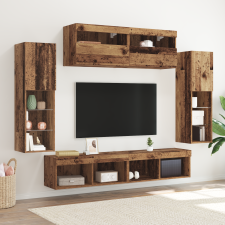 vidaXL 8 db-os TV falikészletek LED világítással Régi fa Szerelt fa bútor