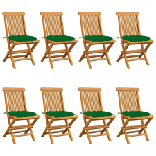 vidaXL 8 db tömör tíkfa kerti szék zöld párnával kerti bútor