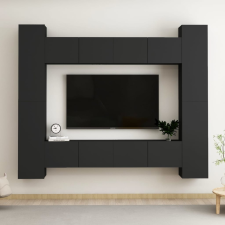 vidaXL 8 részes fekete forgácslap TV-szekrényszett bútor