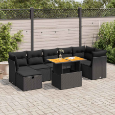 vidaXL 8 részes fekete polyrattan akácfa kerti ülőgarnitúra párnákkal kerti bútor