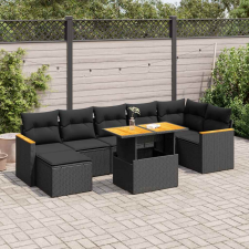 vidaXL 8 részes fekete polyrattan akácfa kerti ülőgarnitúra párnákkal kerti bútor