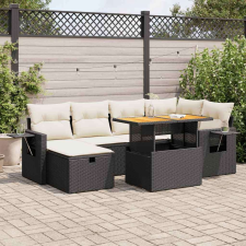 vidaXL 8 részes fekete polyrattan akácfa kerti ülőgarnitúra párnákkal kerti bútor
