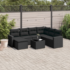 vidaXL 8 részes fekete polyrattan kerti ülőgarnitúra párnákkal kerti bútor