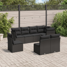 vidaXL 8 részes fekete polyrattan kerti ülőgarnitúra párnákkal kerti bútor