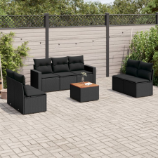 vidaXL 8 részes fekete polyrattan kerti ülőgarnitúra párnákkal kerti bútor