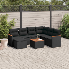 vidaXL 8 részes fekete polyrattan kerti ülőgarnitúra párnákkal kerti bútor
