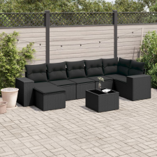 vidaXL 8 részes fekete polyrattan kerti ülőgarnitúra párnákkal kerti bútor