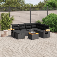 vidaXL 8 részes fekete polyrattan kerti ülőgarnitúra párnákkal kerti bútor