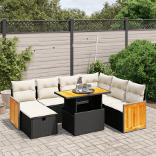 vidaXL 8 részes fekete polyrattan kerti ülőgarnitúra párnákkal kerti bútor