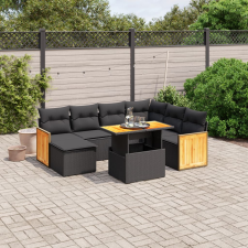 vidaXL 8 részes fekete polyrattan kerti ülőgarnitúra párnákkal kerti bútor
