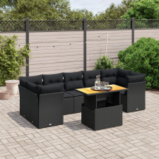 vidaXL 8 részes fekete polyrattan kerti ülőgarnitúra párnákkal kerti bútor