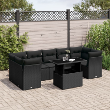 vidaXL 8 részes fekete polyrattan kerti ülőgarnitúra párnákkal kerti bútor