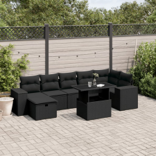 vidaXL 8 részes fekete polyrattan kerti ülőgarnitúra párnákkal kerti bútor