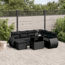 vidaXL 8 részes fekete polyrattan kerti ülőgarnitúra párnákkal kerti bútor