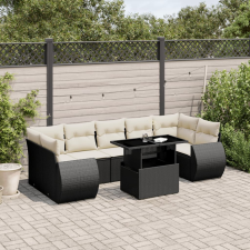 vidaXL 8 részes fekete polyrattan kerti ülőgarnitúra párnákkal kerti bútor