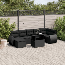 vidaXL 8 részes fekete polyrattan kerti ülőgarnitúra párnákkal kerti bútor