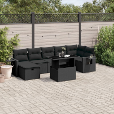 vidaXL 8 részes fekete polyrattan kerti ülőgarnitúra párnákkal kerti bútor