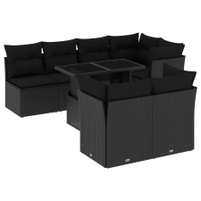 vidaXL 8 részes fekete polyrattan kerti ülőgarnitúra párnákkal kerti bútor