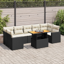vidaXL 8 részes fekete polyrattan kerti ülőgarnitúra párnákkal kerti bútor