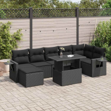 vidaXL 8 részes fekete polyrattan kerti ülőgarnitúra párnákkal kerti bútor