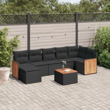 vidaXL 8 részes fekete polyrattan kerti ülőgarnitúra párnákkal kerti bútor